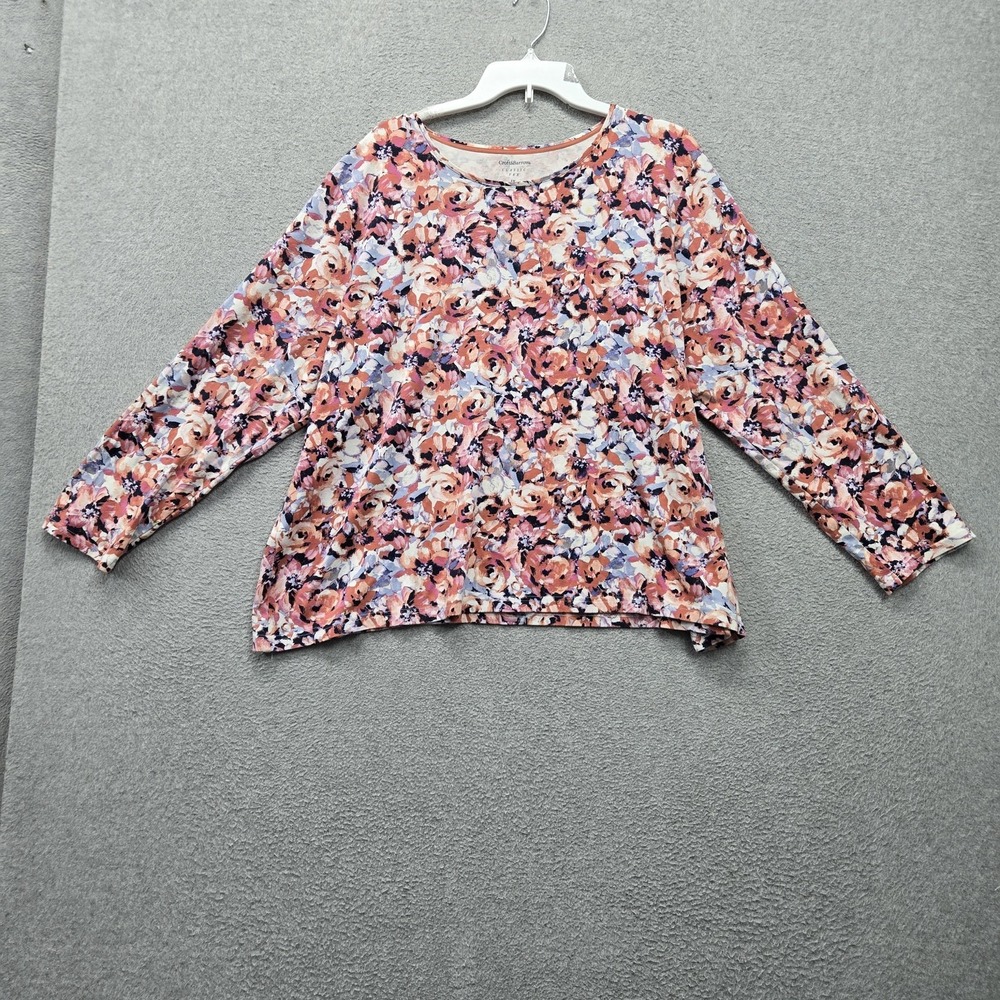 Croft & Barrow Women Shirt 3X Pink Floral Classic Tee Crew Neck Pullover Casual